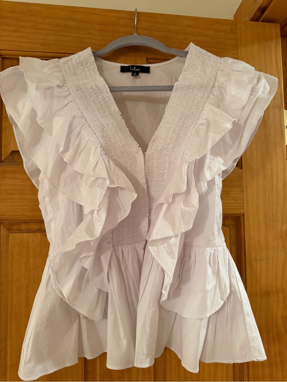 Lulu's White Ruffle V-Neck Peplum Blouse